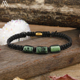 Natural Black Tourmaline Nugget Beads Cord Knotted Braid Bracelet Adjustable Women Black Lava Stone Woven Bracelet