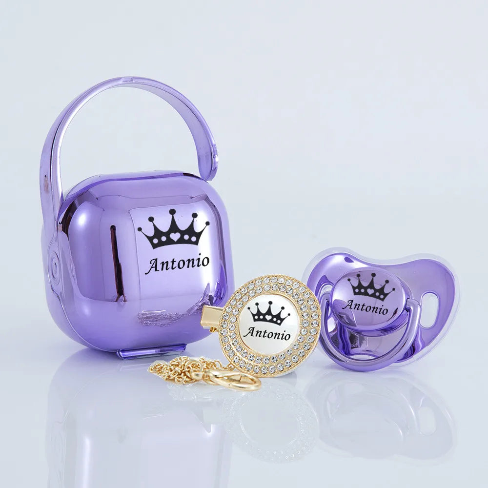 MIYOCAR personalized Metallic purple bling pacifier and clip pacifier box set BPA free dummy Luxury unique color and design