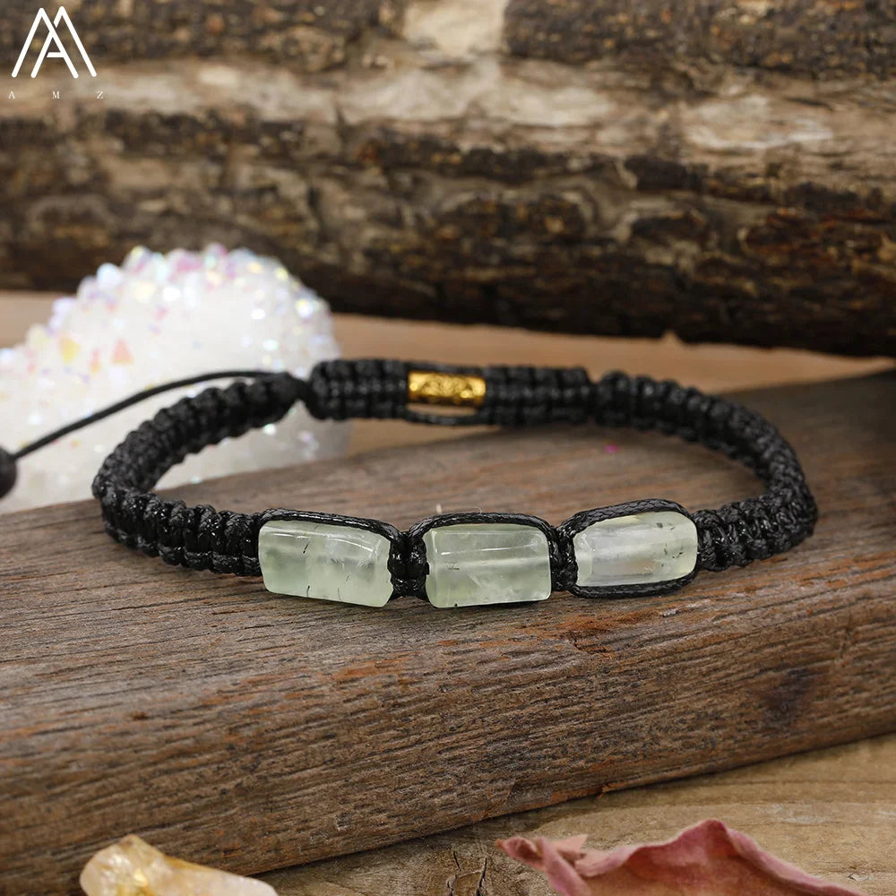 Natural Black Tourmaline Nugget Beads Cord Knotted Braid Bracelet Adjustable Women Black Lava Stone Woven Bracelet