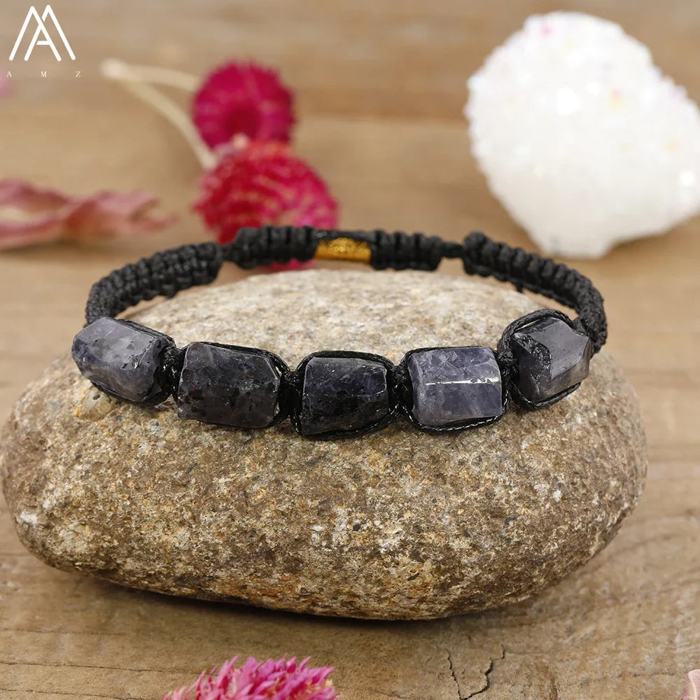 Natural Black Tourmaline Nugget Beads Knotted Handmade Woven Bracelet Women Stone Beads Braid Bracelet Adjustable N0456AMI