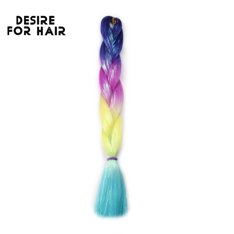 Desire for Hair 5Packs Synthetic Braiding Hair Christmas Colors Mix Tinsel Glitter Green Synthetic Hair Extensions Jumbo Braids