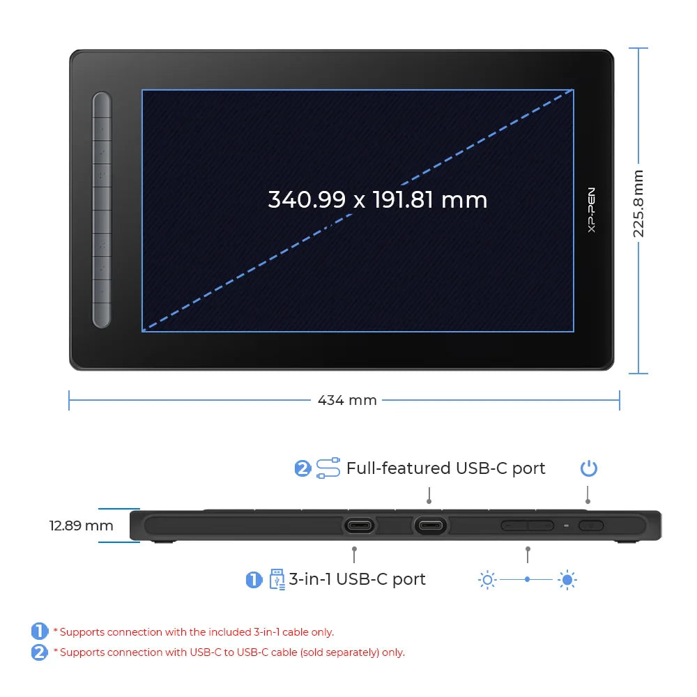 XPPen Artist 16 Graphic Tablet Monitor Drawing Pen Display 127% sRGB X3-powered Stylus 10 Keys Tilt Support Windows Mac Android