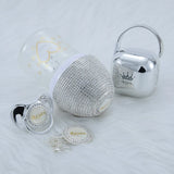 MIYOCAR personalized silver collection bling baby bottle pacifier and pacifier clip pacifier box set BPA free