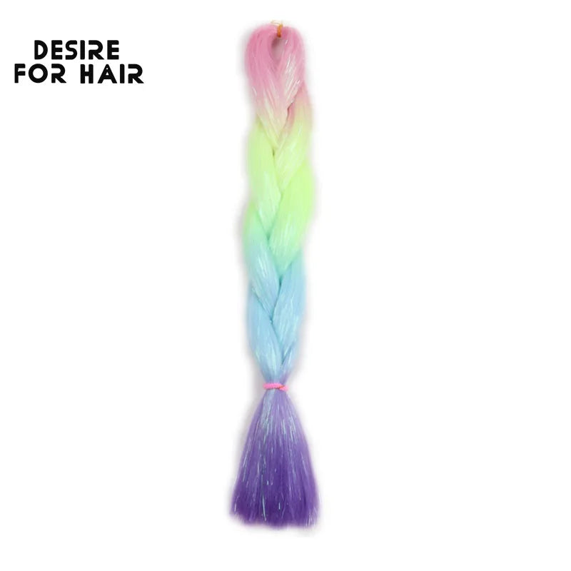 Desire for Hair 5Packs Synthetic Braiding Hair Christmas Colors Mix Tinsel Glitter Green Synthetic Hair Extensions Jumbo Braids