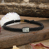 Natural Black Tourmaline Single Beads Woven Adjustable Bracelet Boho Women 6mm Black Lava Stone Beads Mala Bracelet N0383AMC