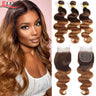 Ombre Body Wave Bundles With Closure Brazilian Human Hair Weave Bundles With Closure T4/30 Colored Bundles With Lace Closure