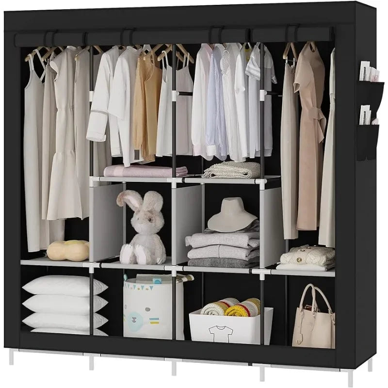 UDEAR Portable Closet Large Wardrobe Closet Clothes Organizer with 6 Storage Shelves（black/grey/beige）optional