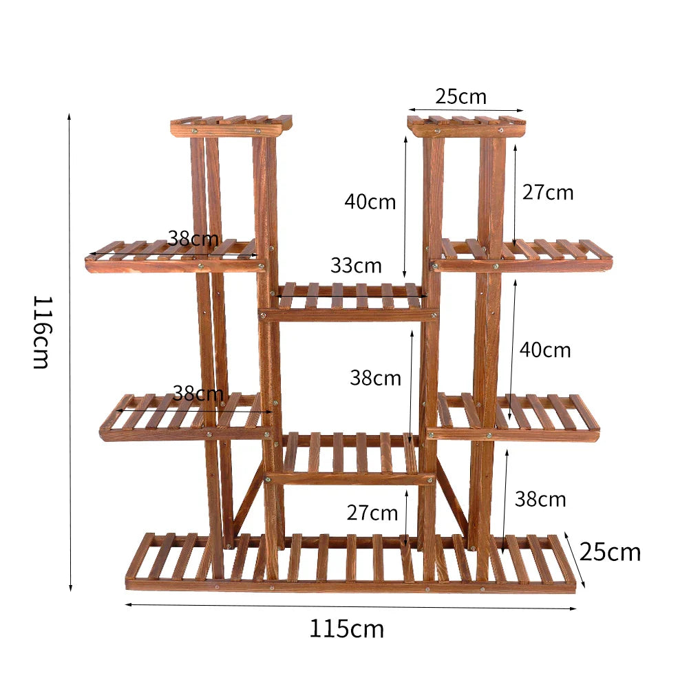 UNHO Multi-Tier Plant Stand, 46in Height Wood Flower Rack Holder 16 Potted Display Storage Shelves Indoor Outdoor for Patio Gard