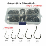 150pcs Circle Fishing Hooks Saltwater Fly Carp Offset Octopus Hooks Single Bait Jig Worm Assist Barbed Fishhook Pesca Assorted