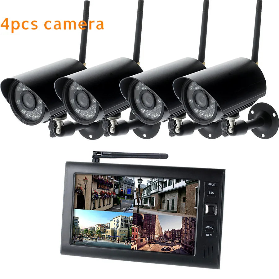 7" lcd cctv security system wifi wireless camera video surveillance set outdoor battery IR cam home dvr kit usb sd w/ recording