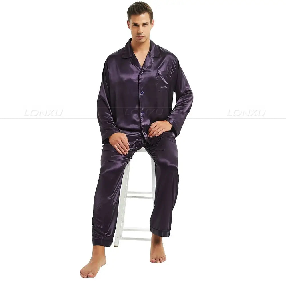 Mens Silk Satin Pajamas Set  Pajama Pyjamas Set  PJS  Set  Sleepwear  Loungewear  S,M,L,XL,2XL,3XL,4XL__Perfect  Gifts