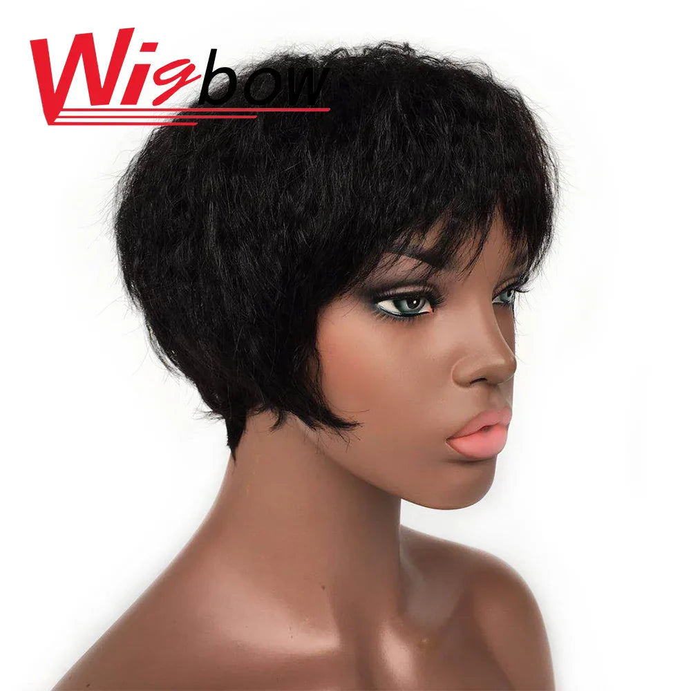 Human Hair Kinky Straight Wig Short Wet And Wavy Bob Wig For Women Natural Brazilian Curly Bob Wig With Bangs Ready To Wear Wig