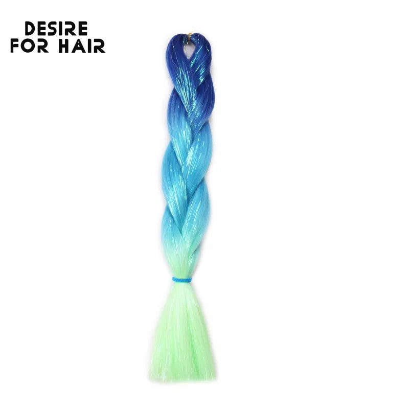 Desire for Hair 5Packs Synthetic Braiding Hair Christmas Colors Mix Tinsel Glitter Green Synthetic Hair Extensions Jumbo Braids