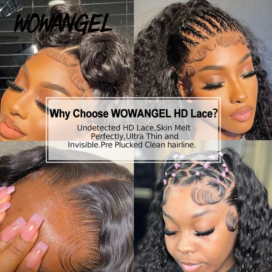 Wow Angel HD Lace Frontal Wigs 250% 13X6 Lace Front Wigs Water Wave HD Lace Closure Curly Wig Full Lace Human Hair Wig For Woman