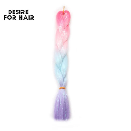 Desire for Hair 5Packs Synthetic Braiding Hair Christmas Colors Mix Tinsel Glitter Green Synthetic Hair Extensions Jumbo Braids