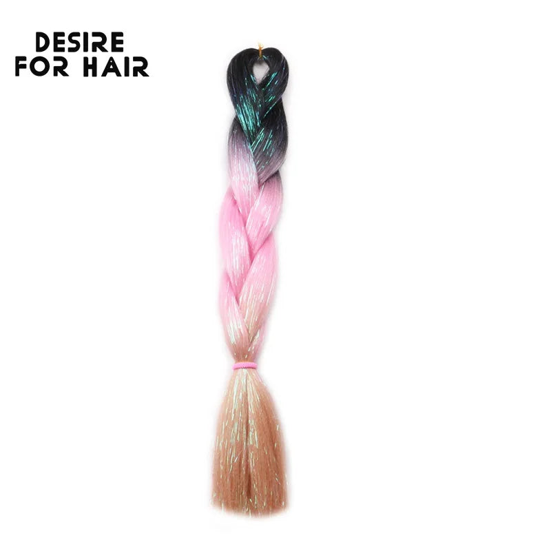 Desire for Hair 5Packs Synthetic Braiding Hair Christmas Colors Mix Tinsel Glitter Green Synthetic Hair Extensions Jumbo Braids