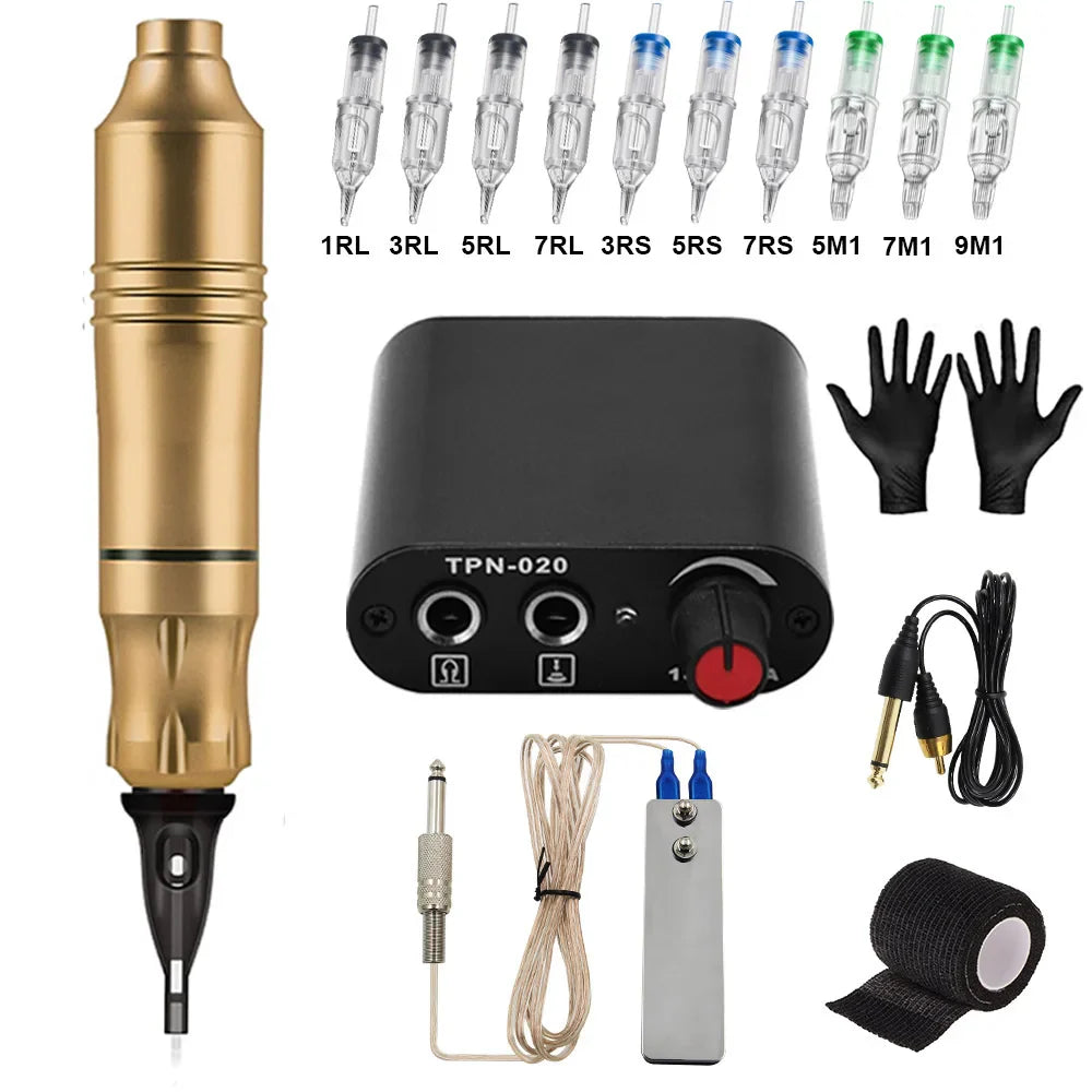 Tattoo Machine Pen Kits Power Supply Rotary Gun With Cartridges Needles Permanent Makeup Machine for Tattoo Artis Beginner Set