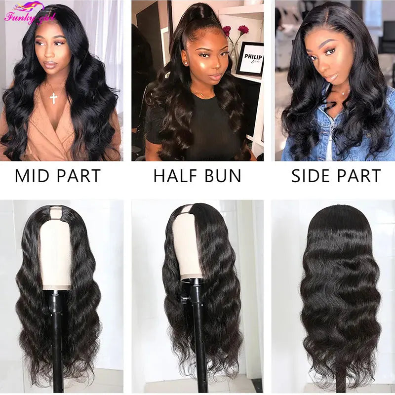 FG Body Wave U Part Wig Non-Lace Glueless Peruvian Remy Human Hair Wigs For Black Woman 150% density Middle Flawless Upart Wigs