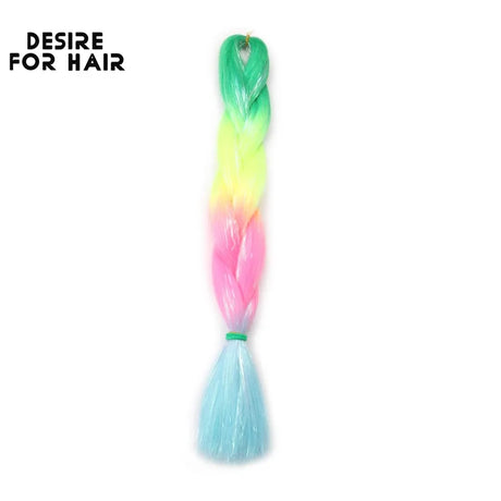 Desire for Hair 5Packs Synthetic Braiding Hair Christmas Colors Mix Tinsel Glitter Green Synthetic Hair Extensions Jumbo Braids