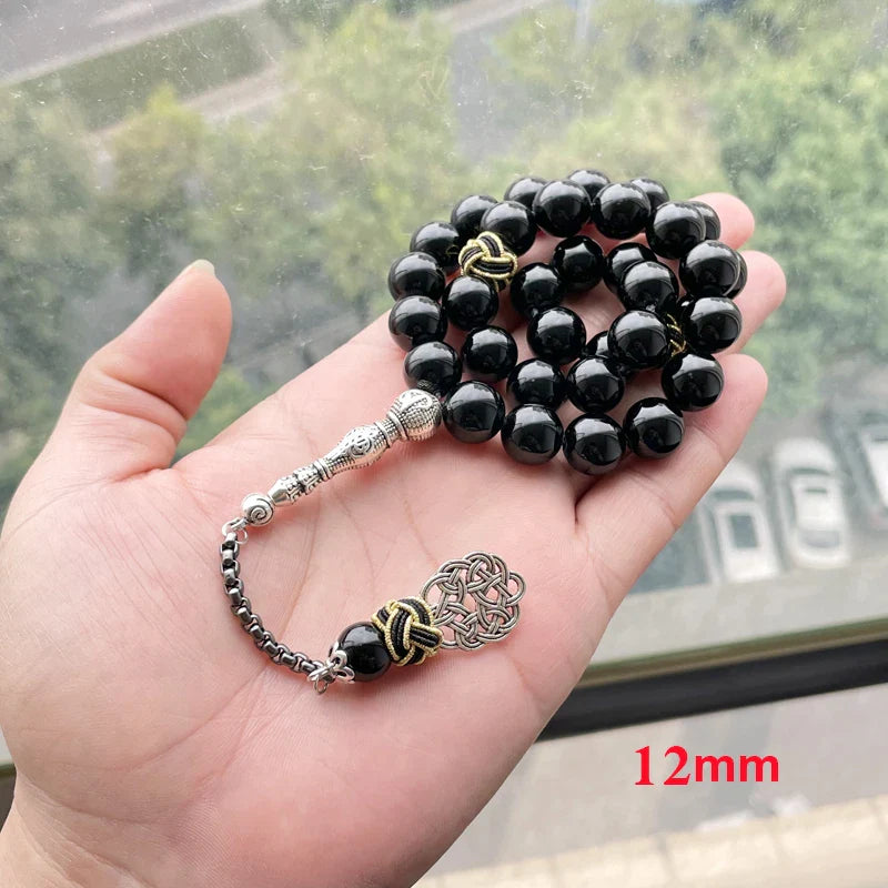 Natural Black Agates rosary Muslim Tasbih gift islam misbaha Man's Onxy prayer beads Eid ramadan Gift for men