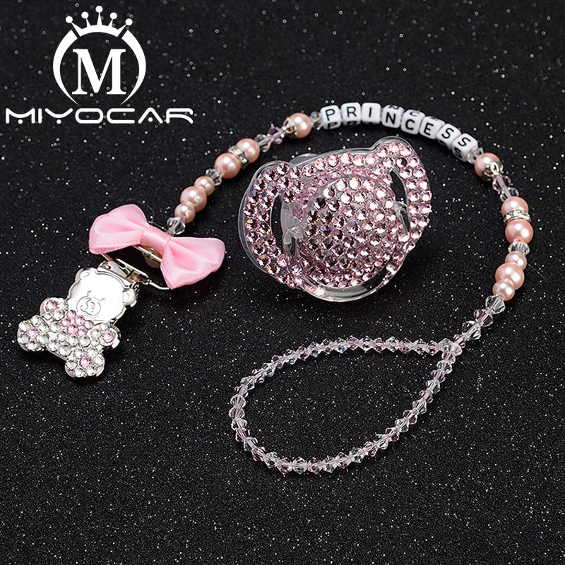 MIYOCAR custom pacifier clip dummy clip pacifier holder with pacifier set princess style bling bling set unique gift SP001