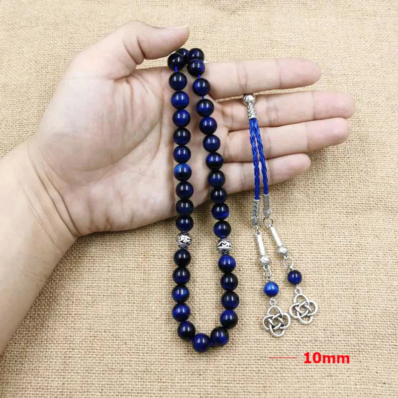 Natural blue tiger eye Tasbih Muslim Man bracelets Gift Eid misbaha accessories 33 66 99 prayer beads gemstone islamic rosary