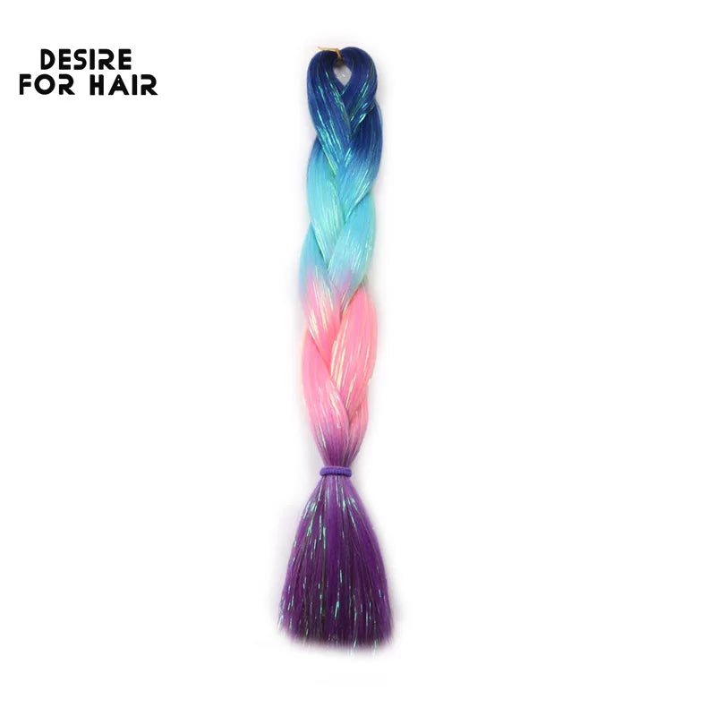 Desire for Hair 5Packs Synthetic Braiding Hair Christmas Colors Mix Tinsel Glitter Green Synthetic Hair Extensions Jumbo Braids