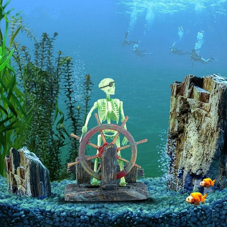 Pirate Captain Aquarium Artificial Ornament  Landscape Skeleton on Wheel Action Figures Fish Tank Decorations