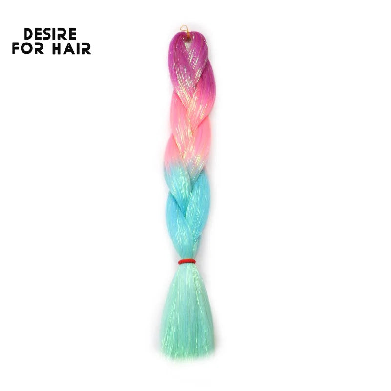 Desire for Hair 5Packs Synthetic Braiding Hair Christmas Colors Mix Tinsel Glitter Green Synthetic Hair Extensions Jumbo Braids