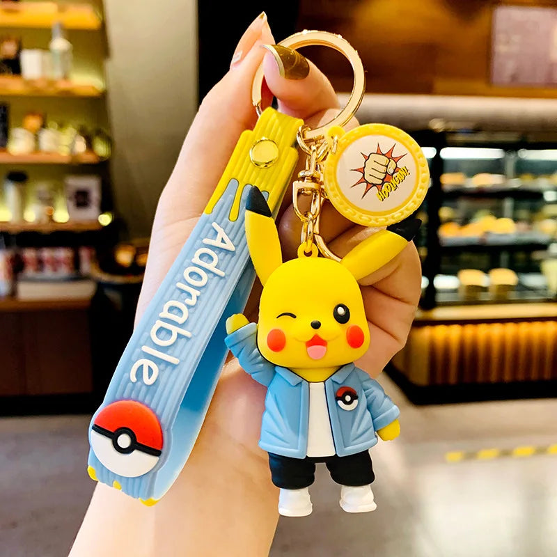 Pokemon Keychain Anime Figures Pikachu Cartoon Key Chain Charmander Psyduck Fashion Bag Keyring Pendant Accessories Toy Kid Gift