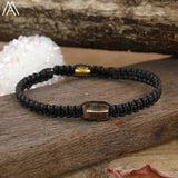 Natural Black Tourmaline Single Beads Woven Adjustable Bracelet Boho Women 6mm Black Lava Stone Beads Mala Bracelet N0383AMC