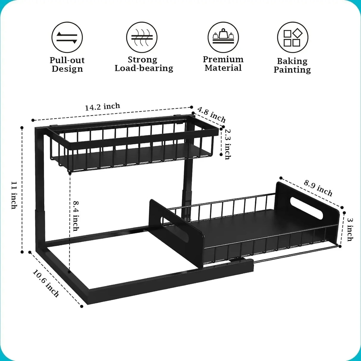 Under Sink 2 Tier Sliding Cabinet Basket Organizer Drawer Pull Out Cabinet Multi-Purpose Sink Organizer for Bathroom Kitchen