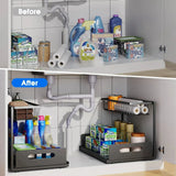 Under Sink 2 Tier Sliding Cabinet Basket Organizer Drawer Pull Out Cabinet Multi-Purpose Sink Organizer for Bathroom Kitchen