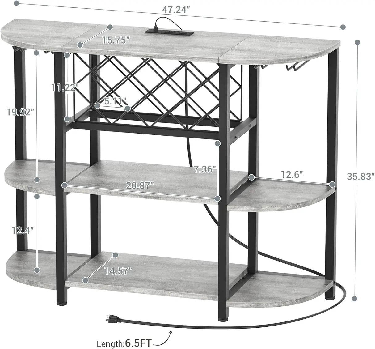 Unikito 4-Tier Metal Coffee Bar Cabinet with Outlet and LED Light, Freestanding Table for Liquor Glass Holder Wine Rack Storage