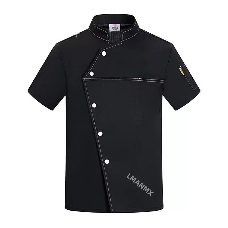 Unisex Chef Jacket Short Sleeve Kitchen Cook Coat Chinese Restaurant Waiter Uniform Top