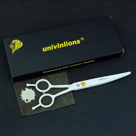 Univinlions 7" White Curved Scissors Pet Grooming Scissors Dog Cat Hair Clippers Animal Dog Hair Cutting Tool Hairdressing Shear