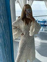 V Neck Crochet Hollowed Out Flare Sleeve Midi Dress Women Loose See Through Vestidos 2024 Sexy Party Beach Vacation Female Robes