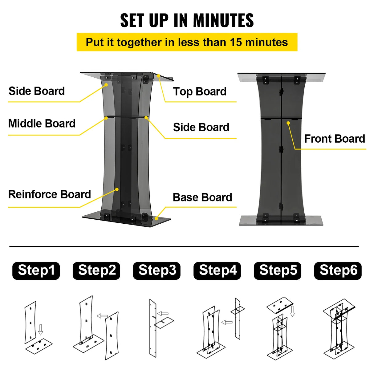 VEVOR 47" Clear Podium Stand Floor-Standing Acrylic Podium Lectern W/ Reading Surface & Storage Shelf  for Church Office School