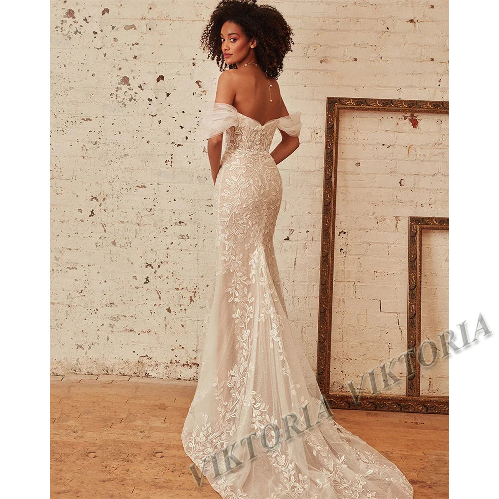 VIKTORIA Modern Mermaid Wedding Dresses For Woman 2023 Bride Off Shoulder Tulle Pleat Appliques Vestidos De Novia Made To Order