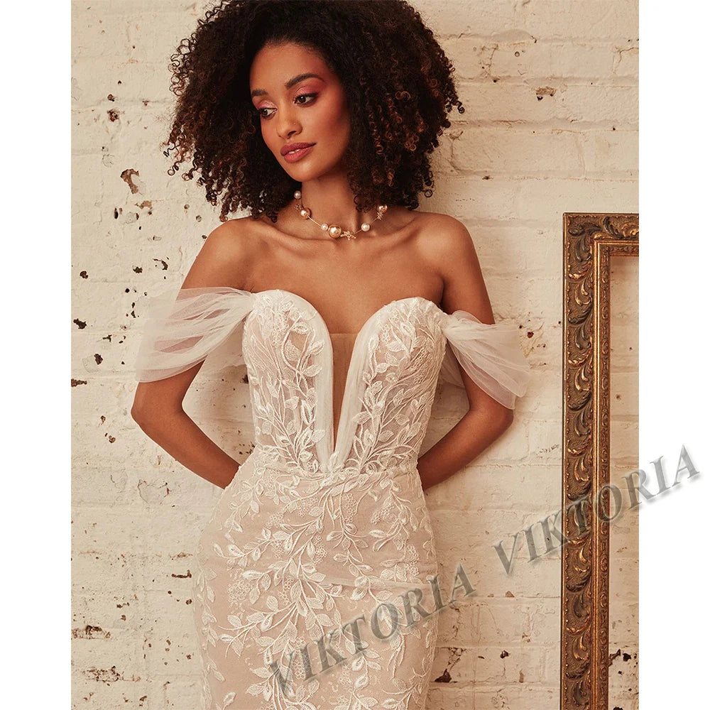 VIKTORIA Modern Mermaid Wedding Dresses For Woman 2023 Bride Off Shoulder Tulle Pleat Appliques Vestidos De Novia Made To Order