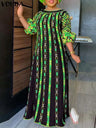 VONDA Plus Size 5XL Dress Women Long Maxi Sundress 2024 O-Neck Printed Casual Bohemian Robe Femme Lantern Sleeve Party Vestido