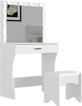 Vanity Desk with Mirror and Adjustable Lights, One Drawer Storage Makeup Table with Stool - Vanity Set for Bedroom (White)