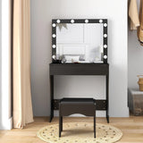 Vanity Desk with Mirror and Adjustable Lights, One Drawer Storage Makeup Table with Stool - Vanity Set for Bedroom (White)