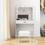 Vanity Desk with Mirror and Adjustable Lights, One Drawer Storage Makeup Table with Stool - Vanity Set for Bedroom (White)