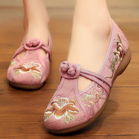 Veowalk Vintage Traditional Style Women Soft Loafers Spring Autumn Slip On Cotton Fabric Flats Comfort Chinese Embroidered Shoes