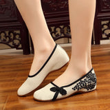 Veowalk Women Cotton Fabric Embroidered Slip On Ballet Flats Retro Chinese Style Ladies Casual Soft Comfortable Ballerinas Shoes