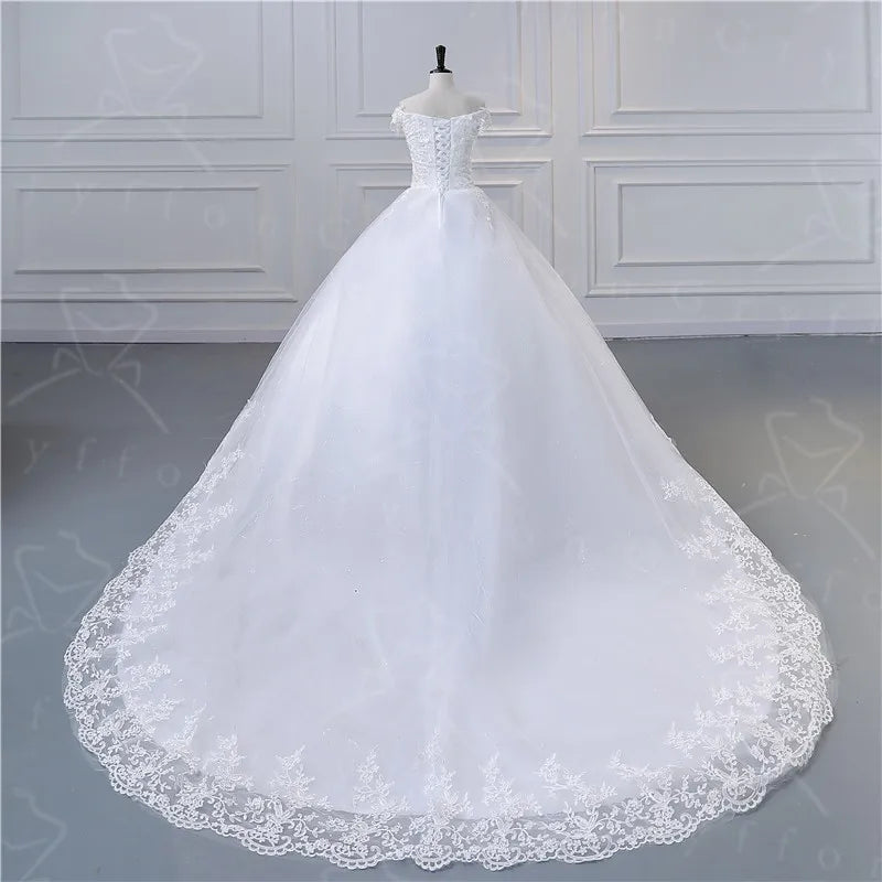 Vestido De Noiva Simple Light Wedding Dress Elegant Lace Boat Neck Luxury Ball Gown Real Photo Robe De Mariee Plus Size