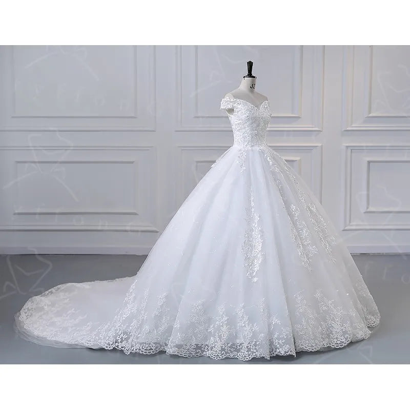 Vestido De Noiva Simple Light Wedding Dress Elegant Lace Boat Neck Luxury Ball Gown Real Photo Robe De Mariee Plus Size