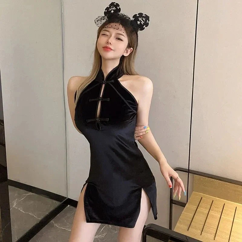 Vintage Chinese Traditional Qipao Cheongsam Sexy Mini Slim Split Chinese Dress Cosplay Costume Classic Mandarin Collar Vestidos