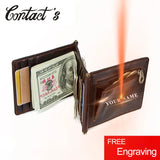 Vintage Crazy Horse Leather Men Money Clips 3 Folded Cash Clip Clamp For Money Zipper Coin Pocket 12 Card Slots Men Wallets RFID